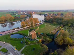 Dike Prints: Amsterdam, The Netherlands, 8th November 2020 Riekermolen near the Amstelpark old dutch windmill aerial