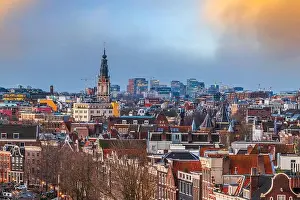 Holland Netherlands Prints: Amsterdam, Netherlands historic downtown cityscape at dusk