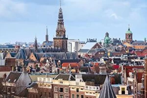 Images Dated 19th February 2020: Amsterdam, Netherlands old town cityscape with cathedral towers at udskl
