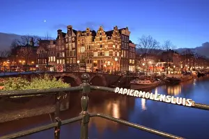 Amsterdam, Netherlands at Papiermolensluis Bridge at twilight