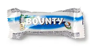 Anapa, RUSSIA - December 10, 2022: Bounty chocolate bar. Studio shot, isolated on white background