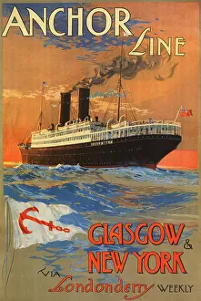 Transatlantic Prints: Anchor Line ad vintage travel poster, 1914 - Editorial use only