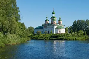 Karelia Prints: Ancient Cathedral of the Smolensk Icon of the Mother of God in a June landscape
