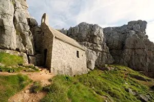 Pembrokeshire Prints: Ancient chapel of St Goven in amongst the cliffs in Pembrokeshire coast national park in south west Wales
