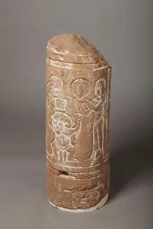Goose Prints: This ancient Egyptian column drum from the 1st century BC features reliefs depicting a musician and a goose