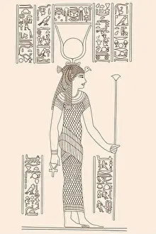 Cairo Prints: Ancient Egyptian papyrus depicting a young woman holding a scepter in her hands