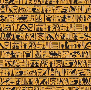 Ancient Art Prints: Ancient Egyptian pyramid wall art seamless pattern vector illustration