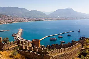 Wharf Prints: The ancient fortress of Alanya and the Red Tower. Turkey