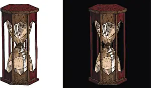 Nocturnal Prints: Ancient hourglass. Hand drawn engraving medieval style vector illustration