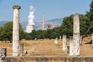 Advancement Prints: Ancient Megalopolis with the cooling tower Megalopoli's modern power station in the background