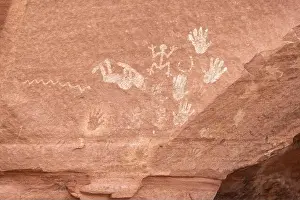 Stories Prints: Ancient prehistoric indian Anasazi petrographs on the walls of Canyon de Chelly in Ariozona