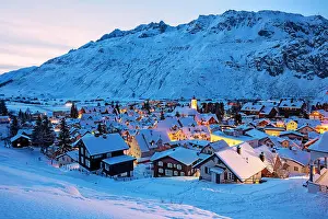 Swiss Alps Prints: Andermatt village in swiss Alps mountains, Switzerland, is a popular winter sport resort