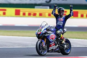 Racer Prints: Andrea Locatelli of Pata Yamaha Prometeon WorldSbk with Yamaha YZF R1 celebrates with the fans during the FIM SBK