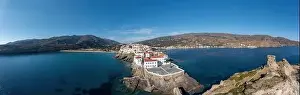 Roof Tiles Prints: Andros Island, Greece. Chora town aerial panoramic view