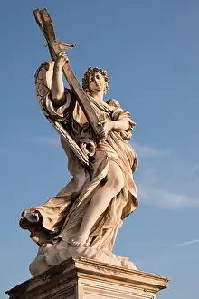 Roma Prints: Angel with the cross by Ercole Ferrata on Sant Angelo Bridge in Rome Italy