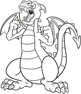 Wild Life Prints: Angry cartoon dragon coloring page for kids and adult