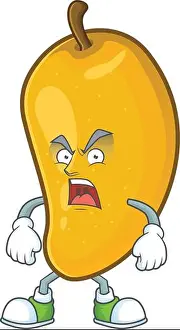Annoyed Prints: Angry character mango fruit with cartoon mascot