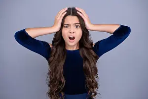 Preteen Prints: Angry face, upset emotions of teenager girl