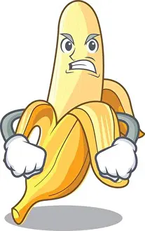 Annoyed Prints: Angry fresh banana fruit mascot cartoon style vector illustration
