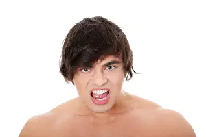 Comical Prints: Angry, furious, mad man isolated on white