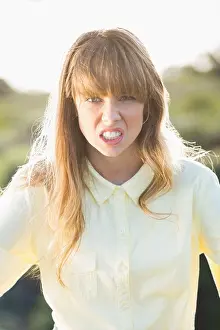 Frustrated Prints: Angry gorgeous blonde posing on the roadside