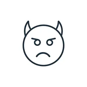 Demon Prints: Angry with horns emoji outline vector icon