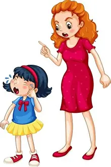Tears Prints: Angry mother shouting at crying daughter illustration