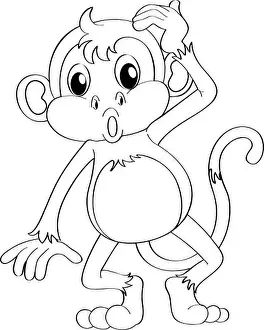 Drafting Prints: Animal outline for funny monkey illustration