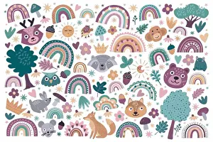 Childish Prints: Animal pattern. Kid card doodle elements