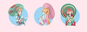 Kimono Prints: Anime manga girl cartoon characters