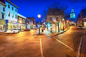 Annapolis, Maryland, USA downtown cityscape on Main Street at twilight