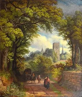Rural England Prints: This anonymous 19th-century oil painting shows a view of Evesham from Coopers Lane