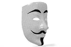 Human Face Prints: Anonymous mask with binary code - isolated on white background