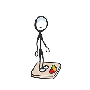 Stickman Prints: Anorexia. standing on scales. Loose weight