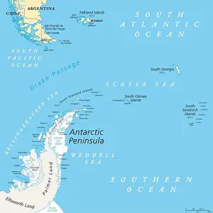 Continent Prints: Antarctic Peninsula area, political map
