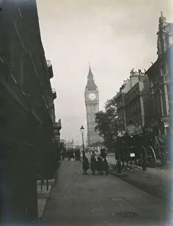 Palace Of Westminster Prints: Antique c1900 photograph, Big Ben (Elizabeth Tower) from Great George Street in London