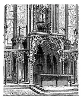 Archeological Prints: Antique illustration of altar in Sainte-Chapelle in Paris