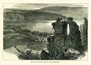 Mountain Lake Prints: Antique illustration of Devil's Lake located south of Wisconsin