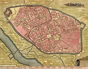 Antique map of Cremona, Italy. Atlas of fortifications and battles