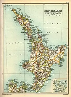 Illustration And Painting Prints: Antique map, North Island, New Zealand