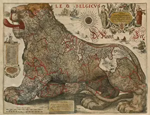 Boundaries Prints: An antique map titled 'Leo Belgicus' by C