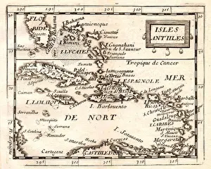 Havana Prints: Antique Map of the West Indies or Antilles Islands showing Cuba