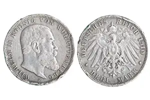 Marks Prints: Antique Silver Germany coin (1910) isolated over white background