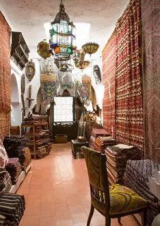 Berber Prints: Antiques dealer and souvenirs shop indoors, Tangier, Morocco