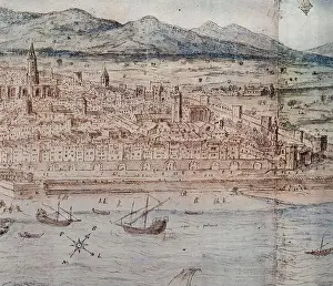 Watery Prints: Anton van den Wyngaerde / Barcelona, 1563, Opaque watercolour. Museum: COLECCION PRIVADA