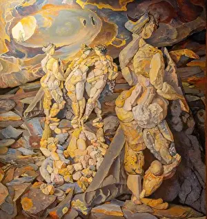 Practice Prints: Antoni Pitxot, stone sculpture painted on fabric