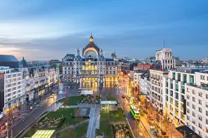 Antwerp, Belgium cityscape at Centraal Railway Station from night till dawn
