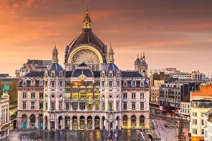 Antwerp, Belgium cityscape at Centraal Railway Station from night till dawn
