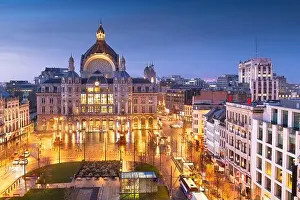 Antwerp, Belgium cityscape at Centraal Railway Station from night till dawn