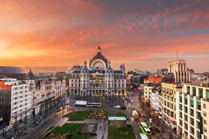 Antwerp, Belgium cityscape at Centraal Railway Station from night till dawn